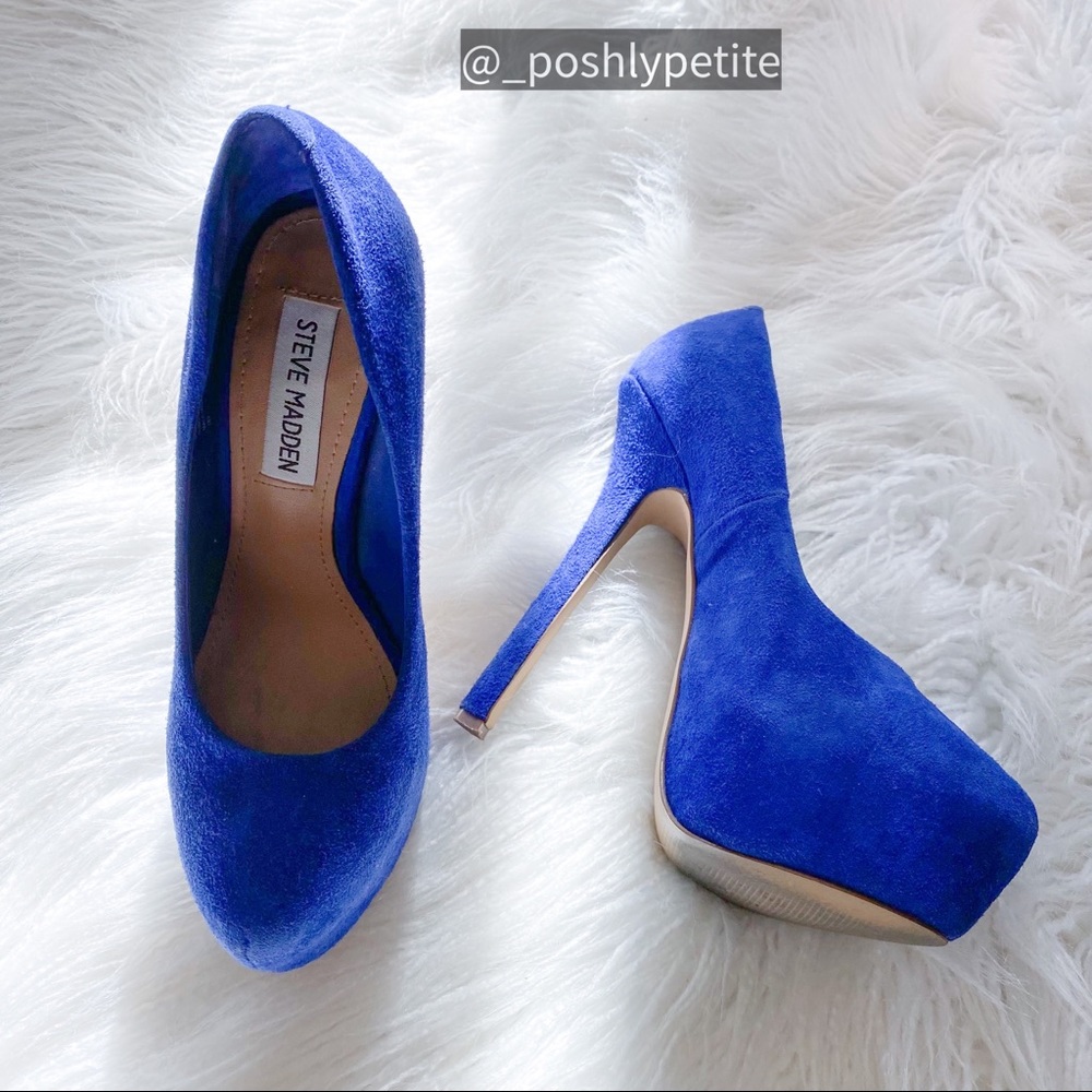 Steve Madden blue suede pump chunky platform heels - Picture 1 of 15